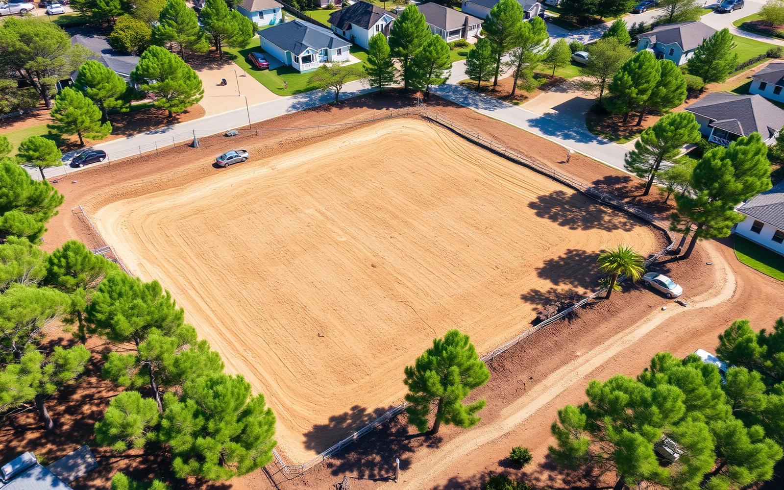 Aerial view of a graded residential lot in coastal Georgia